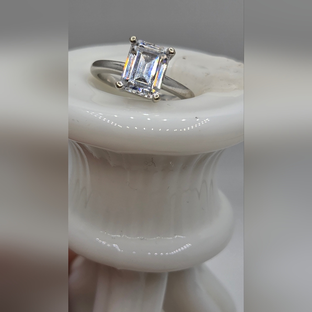 2.62ct Emerald Cut  Lab Created Diamond Solitare Ring 14K White Gold Sz7